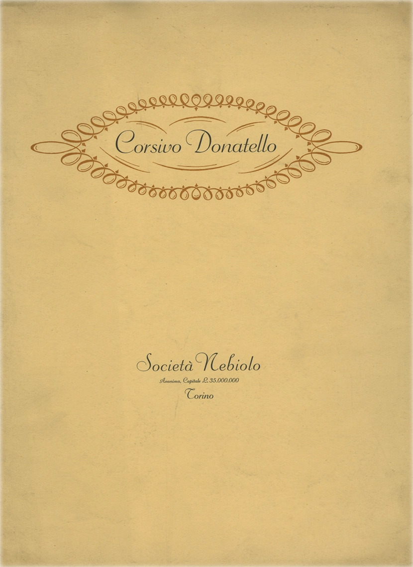 Specimen Nebiolo carattere “Corsivo Donatello” / 1928 / Società Nebiolo Torino.