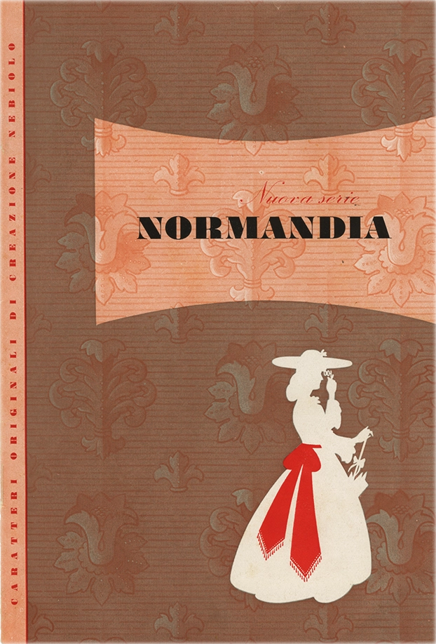 Specimen Nuova serie Normandia, Caratteri origibnali di creazione Nebiolo, carattere serif bodoniano, di Alessandro Butti per Nebiolo, publicato nel 1949.
