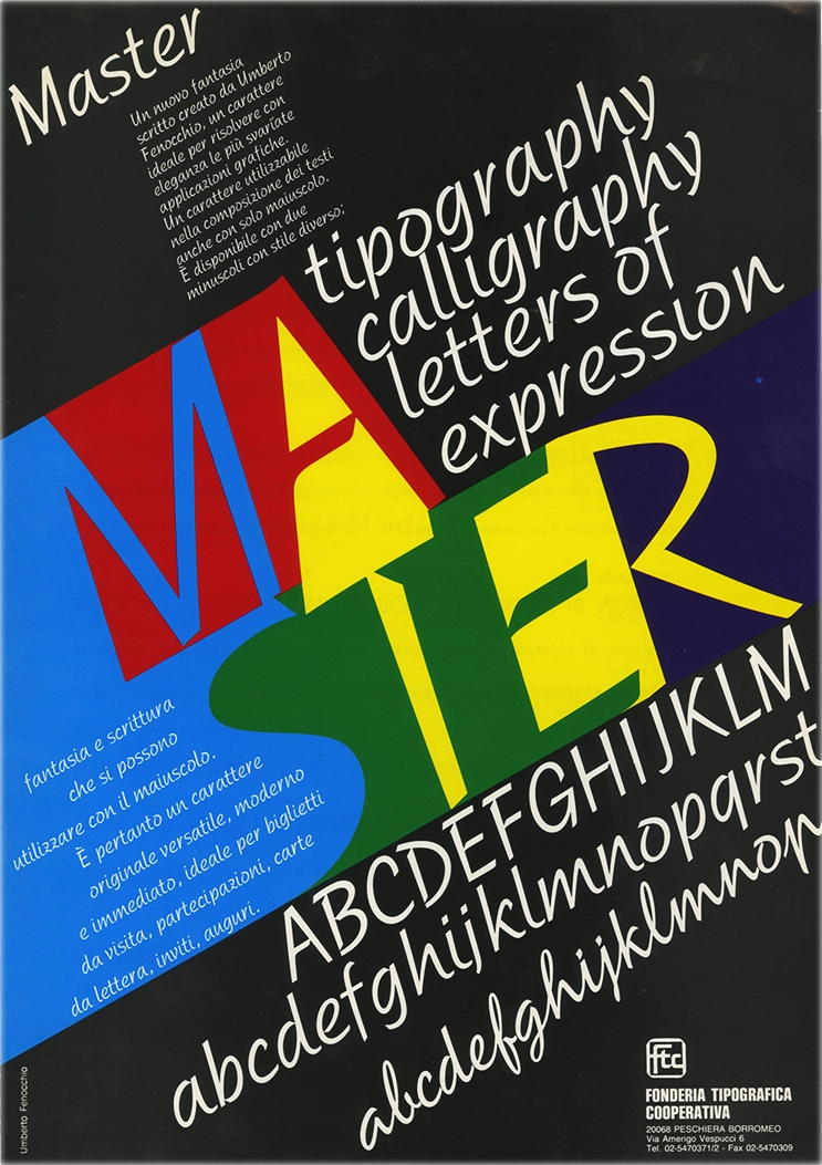 Specimen Master, di Umberto Fenocchio per Fonderia Tipografica Cooperativa, Lo specimen in questione presenta il carattere tipografico 