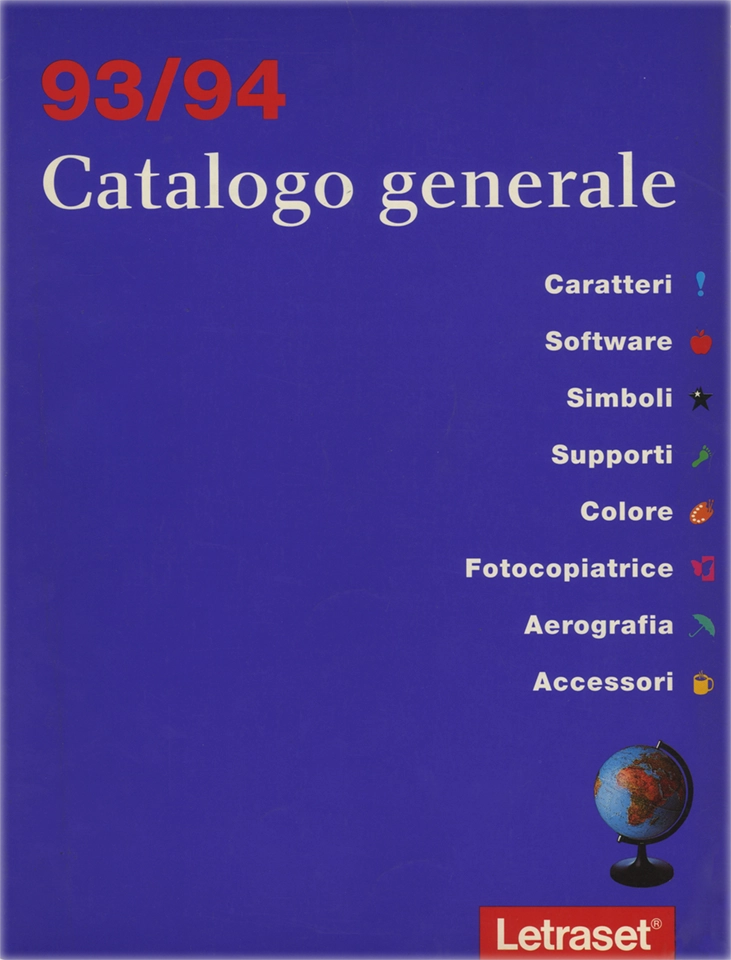 Catalogo generale Letraset - 1993/1994, Stampa a colori. Brossura. Catalogo generale e completo dei prodotti Letraset. Sono presentati caratteri tipografici, software, simili, supporti, colori, accessori, fotocopiatrici e aerografia.